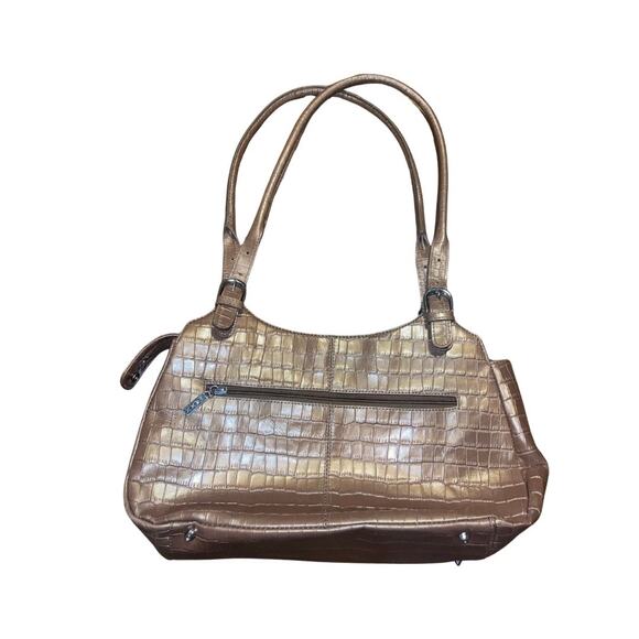 Maxx New York Gold Crocodile Embossed Print Leather Shoulder Bag Purse - Picture 2 of 7